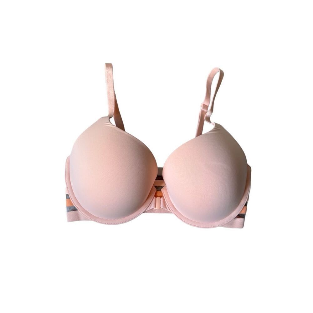 Victoria’s Secret Front Closure Striped Push Up Bra size 34D Peach